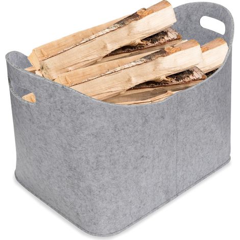 Jiubiaz Panier en feutre, panier à bois pour bois de cheminée, pliable, sac de courses pour bois 44x34x31cm gris (1/5)
