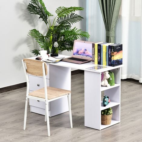 Bureau multimédia avec de multiples options de rangement, 3 tiroirs, 2 étagères, 120 cm (L) x 49 cm (l) x 72 cm (H), blanc (1/5)