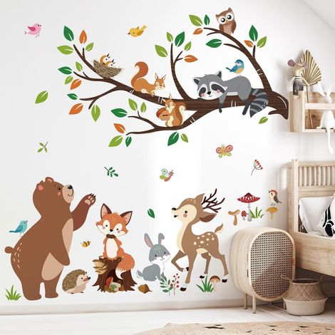 Stickers Muraux Animaux Forêt Autocollant Mural Arbre Branche (1/5)