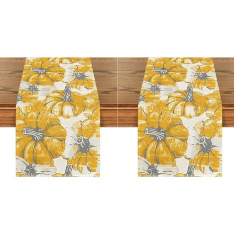 Camino de mesa otoñal con estampado de calabazas amarillas, decoración de mesa otoñal naranja para cocina y comedor (33 x 305 cm) (2 piezas) (1/5)