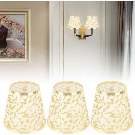 3pcs abat-jour tissu – E14 clip-on Ø14 cm – Lumière douce – pour chambre, bureau, hôtel – doré