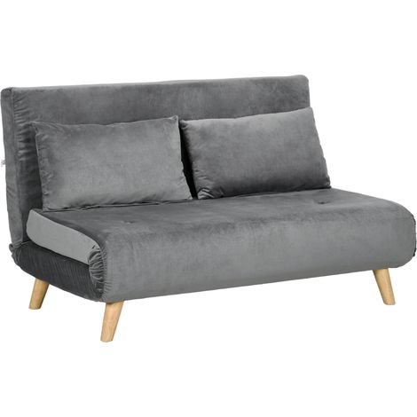 2-Sitzer-Schlafsofa klappbar mit verstellbarer Rückenlehne, grauer Samteffekt, 130 x 78 x 79 cm (1/5)