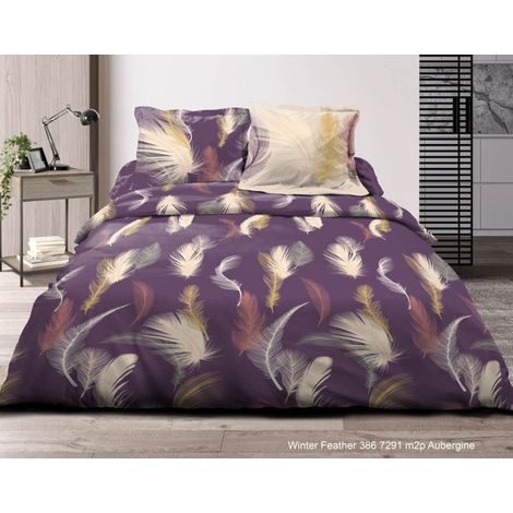 Parure de couette 3 Pièces pour lit 240 x 220 cm "Feather Aubergine" Coton Pur -  -