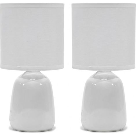 Coppia 2 Abat Jour Bianche Moderna lumetto da Tavolo con Paralume in Tessuto e Base Lucida per Camera da Letto Salotto e Studio 2 Lampade da Comodino Bianca Lucida Diametro 13 cm Altezza 25,5 cm Max 4 (1/5)