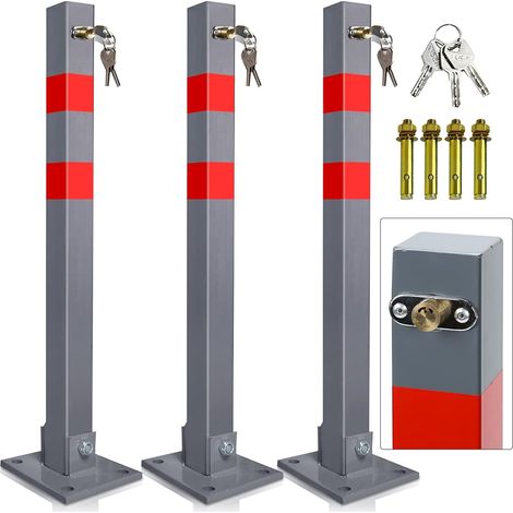 Lot de 3 poteaux de stationnement pliables, robustes et stables - Barrière de parking avec 3 clés (1/5)