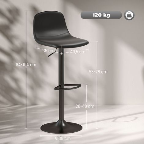 Tabourets de Bar Lot de 2, Réglables en Hauteur, Pivotants, avec Dossier et Repose-pieds, Sièges Antidérapants en Cuir Synthétique Noir (1/5)