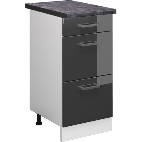 Meuble cuisine R-Line, Anthracite Haute brillance, 40 cm avec tiroirs, PT Anthracite, Vicco