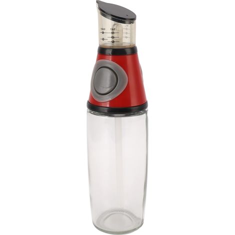 Distributeur d'huile 500 ml étanche en verre, silicone et acrylique, à pression, pour une utilisation saine en cuisine (rouge). (1/5)