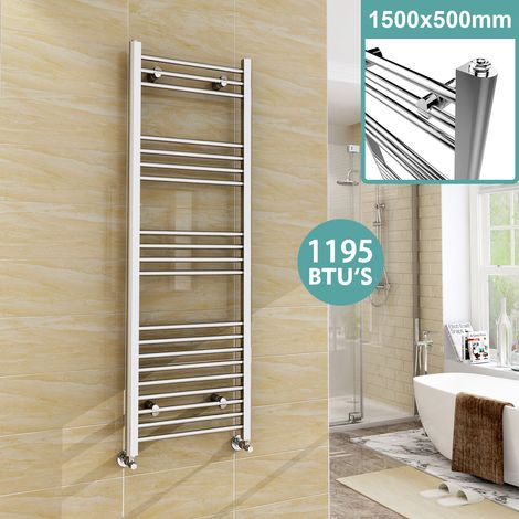 ELEGANT 1500 x 500 mm Chrome Designer Vertical Radiator Towel Rail Radiator High Heat Output + Chrome Thermostatic Radiator Valves (1/5)