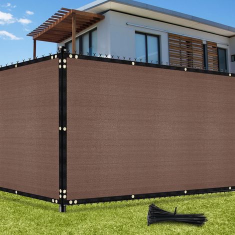 Clôture brise-vue avec œillets pour clôture de jardin à œillets 1,22 x 15,24 m, filet d'ombrage 170 g/m², protection UV, contre le vent, polyéthylène haute densité, avec serre-câbles, marron (1/5)
