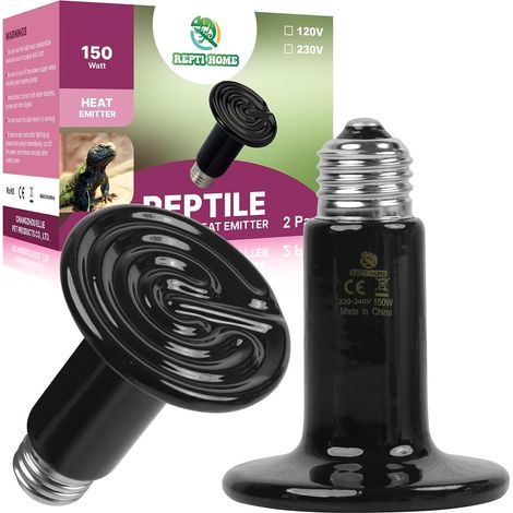 Chauffage Céramique lampe, 150W 2 Packs Ampoules Pour Reptiles, Chauffage Céramique Pour Amphibiens, Couveuse Pour Animaux De Compagnie, Poulets, Chiens, Chats (1/5)