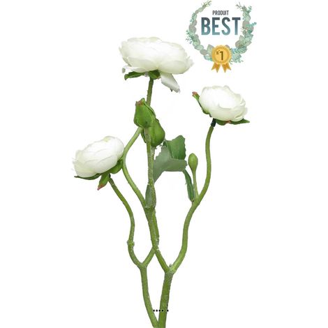 Renoncule factice en tige 2 ramures 3 grandes têtes H48cm Crème - BEST - couleur: Crème