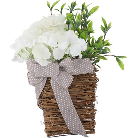 Panier décoratif suspendu à la porte avec hortensias, couronne de fleurs sauvages artificielles pour la maison et le mariage (1/5)