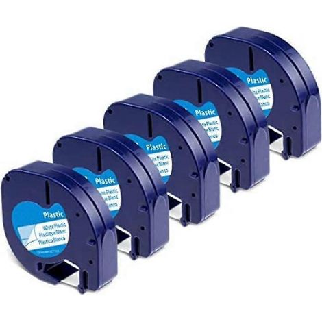 Lot de 5 rouleaux de ruban pour étiqueteuse Letratag, recharge plastique 91331, ruban d'étiquettes compatible noir sur blanc 913 (1/5)