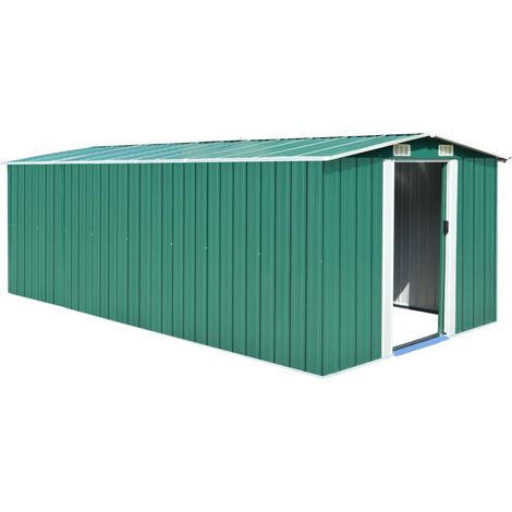 Abri de jardin cabane cabanon maison de stockage remise extérieur hangar outils robuste 257 x 489 x 181 cm métal vert