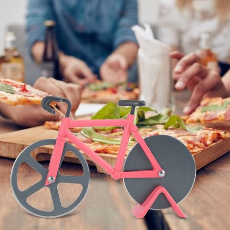Coupe-pizza innovant en acier inoxydable en forme de vélo, outil de découpe, accessoire de cuisine rouge (1/5)
