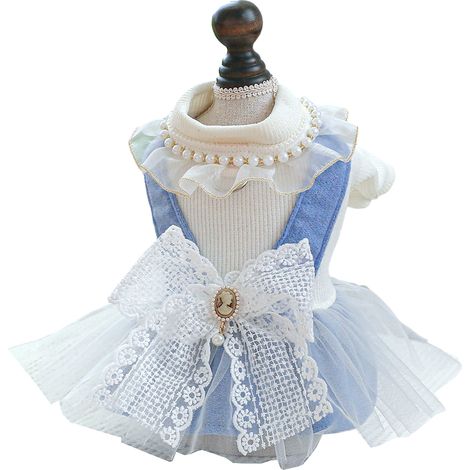 1 robe pour chien, jupe princesse avec nœud papillon, tutu en tulle et dentelle, blanc, taille S/M/L/XL (1/5)