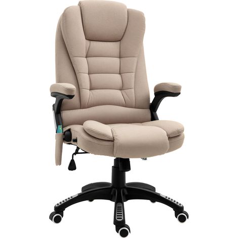 Fauteuil de bureau massant et chauffant, siège ergonomique réglable en hauteur, dossier inclinable avec télécommande, pivotant 360°, tissu polyester beige (1/5)