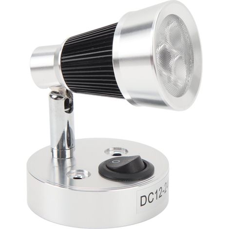 Lampe de chevet RV LED 3W 3000K blanc chaud, argent, DC12-24V, portable pour lecture, bateau, yacht, navire. (1/5)