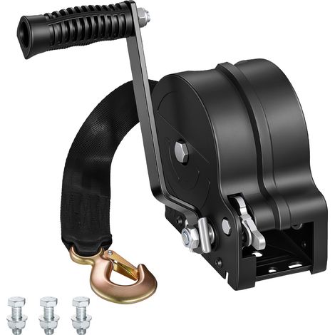 Mophorn Cabrestante manual de 726 kg con manivela, correa de 6,1 m, trinquete bidireccional de 3 posiciones y 2 velocidades ajustables, ideal para remolques de barcos y motos acuáticas (1/5)