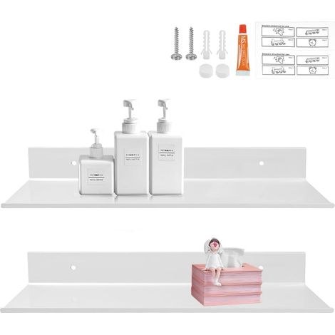 2 PCS Étagère Murale Blanche 40cm Tablette Flottante Étagère Flottante Tablette Salle de Bain en Space Aluminum Murale Rectangulaire Étagères Flottantes avec Vis pour Salon, Cuisine, Chambre (1/5)