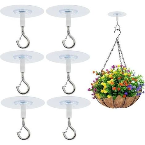Satiskid Lot de 6 crochets de plafond autocollants - Avec sécurité - Sans perçage - Charge lourde, Pour suspendre des plantes et (1/5)
