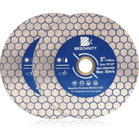 2 Stück – Diamanttrennscheibe – Sägeblatt – Doppelseitig für Porzellan, Keramik, Marmor, Granit – Nass- und Trockenbearbeitung – Schwarz – 125 x 25 mm (1/5)