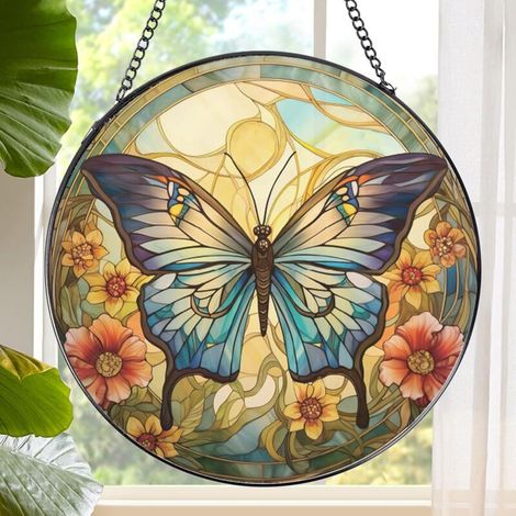 Suspension attrape-soleil vitrail décoratif, décoration murale maison élégante, idée cadeau Noël Thanksgiving pendaison, diamètre : 30 cm (1/4)