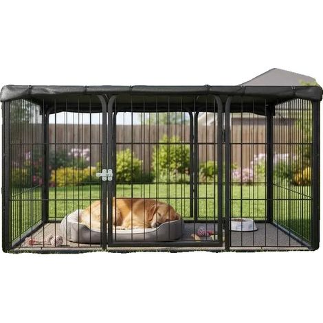 Recinto per cani, struttura in acciaio resistente, tetto impermeabile, colore nero. (1/5)
