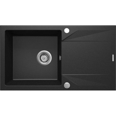 Fregadero de granito de un solo seno con escurridor, grafito metálico negro ZQJ G113