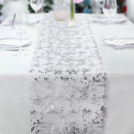 Chemin de table pailleté argenté - Nappe de table, nappe de fête, filet brillant, décoration en feuille (argent, 28 × 275 cm) (1/5)
