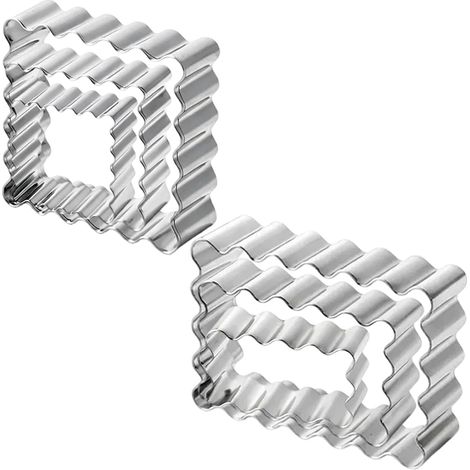 6 x Mini Biscuit Cutters, 6 Sizes of Corrugated Biscuit Cutters, Stainless Steel Rectangular Cookie Cutters, Biscuits, for Biscuits, Sugarpaste, Cakes (1/5)