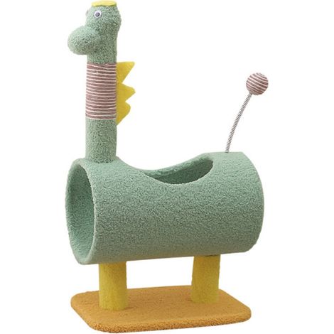 Arbre à chat dinosaure 65x42x35cm – Tunnel confortable et bâton de jeu – Queue en verre poilu – Design ludique pour petits espaces – Ideko (1/5)