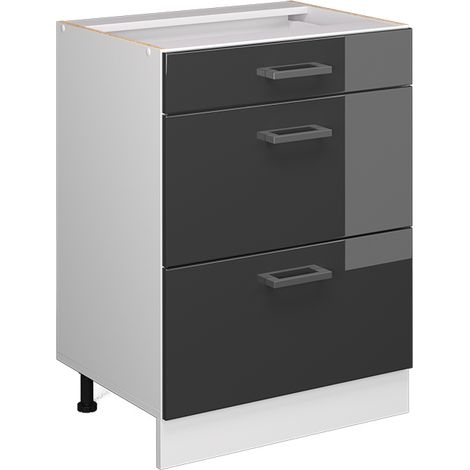 Unterschrank R-Line, Anthrazit Hochglanz, 60 cm mit Schubladen, ohne Arbeitsplatte, Vicco