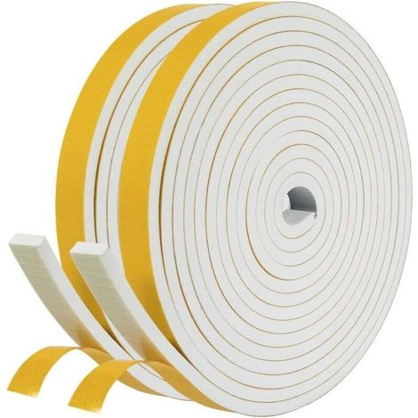 Joint Adhsif pour Porte entre Fentre, Joint Isolant en Mousse Caoutchouc 2 Rouleaux 12mm x 6mm x 4m Total 8m, Joint Isolation du Froid Bruit, Antichoc Proctection Mur Poigne, Blanc (1/5)
