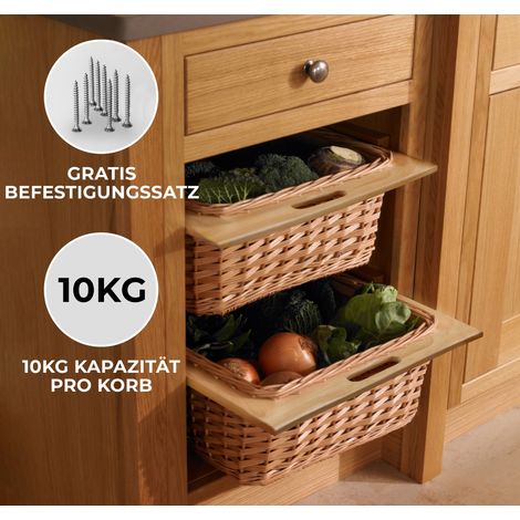 Ausziehbarer Schrankkorb Weidenkorb Küchenkorb Rattan Unterschrank Buche 400mm