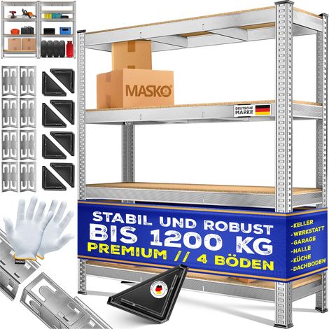 MASKO® Schwerlastregal aus Metall, 160x160x40 cm - 4-Böden, 1200 kg, Silber (1/5)