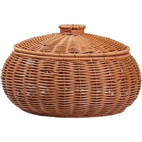 Panier de Rangement Décoratif Couvercle pour Accessoires Conteneur Rotin pour Maison Bureau