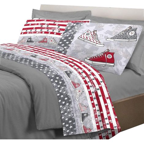 Completo letto con stampa fotografica scarpe 100% cotone 3 misure parure Ragazzo/Ragazza Grigio - 1 Piazza e mezza