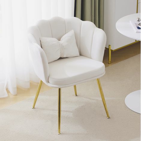 Set di 6 sedie da pranzo beige in velluto con schienale a petalo, gambe in metallo dorato e cuscino incluso (1/5)