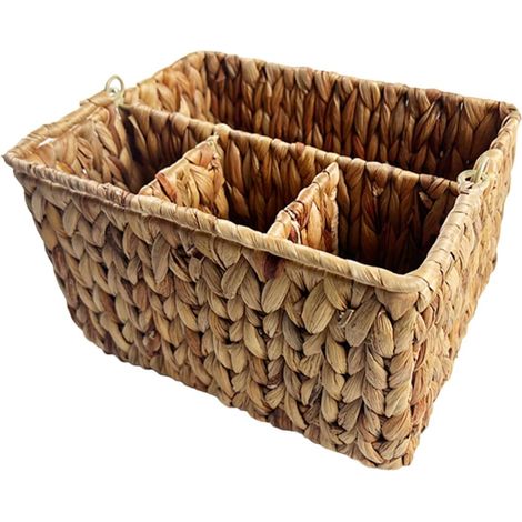Panier rangement tressé poignée, organisateur couverts multifonction, naturel portable