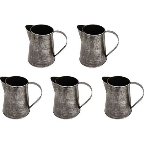 5X Vase en Métal Décoratif, Pichet Décoratif, Porte-Fleurs, Vase en Métal avec Poignée pour la Maison, le Jardin, Pot de Fleurs, Argent Ancien (1/4)