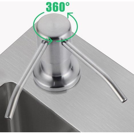 Distributeur savon évier cuisine encastrable acier inox - 350ml rechargeable pompe rotative 360° noir mat (1/5)