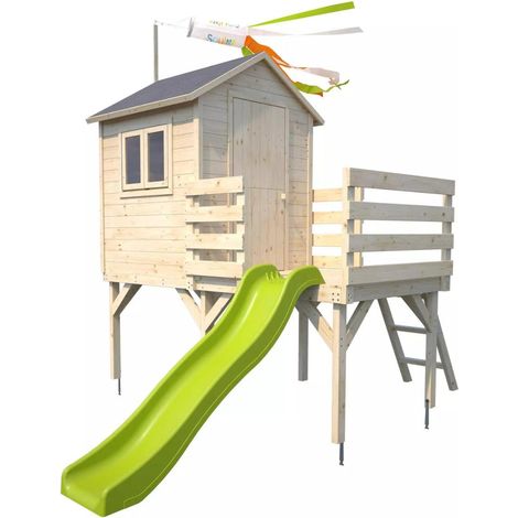 SOULET - Casita de Madera Infantil Elevada con Tobogán Joséphine 319x242x249 cm - Casita de Jardín para Niños sobre Pilotes con Tobogán - Madera Natural Personalizable - Fácil Montaje (1/5)