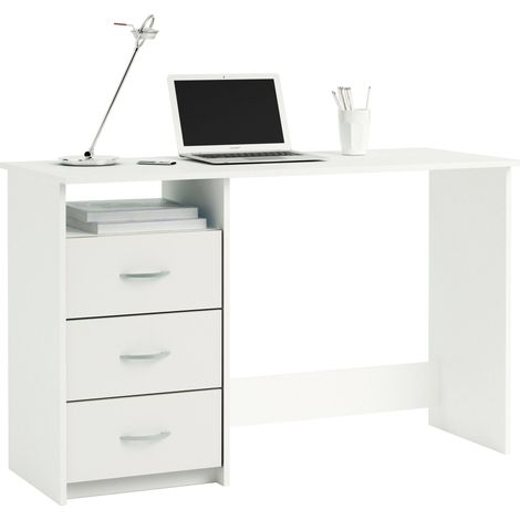 Mesa Escritorio Reversible 3 Cajones, Mesa Ordenador Juvenil, Mesa Despacho Blanco 123 cm