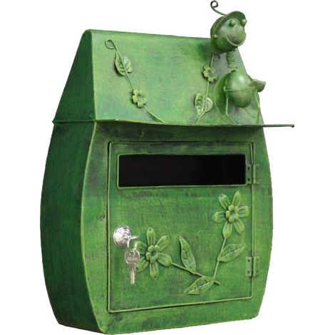 Boîte aux lettres en fer forgé de style champêtre rétro Vert 40x30x16cm (1/5)