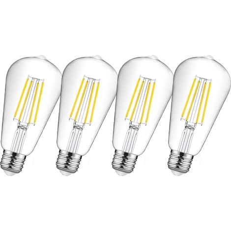 Ampoule à filament LED E27 ST64,Ampoules Vintage 12W 6500K Blanc Froid Rétro Edison Ampoule Vintage Antique Lampe, 1521Lm 12W Equivalent à Ampoule Traditionnelle 100W, Lot de 4 (1/5)