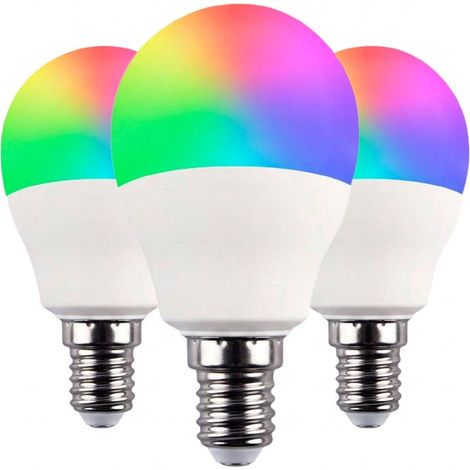 3er-Pack smarte WLAN-LED-Lampen (E14, 5 W, entspricht 35 W, 450 lm, RGBWW), kugelförmig, dimmbar per Smartphone/App, 25.000 Stunden Lebensdauer, SevenOn Premium