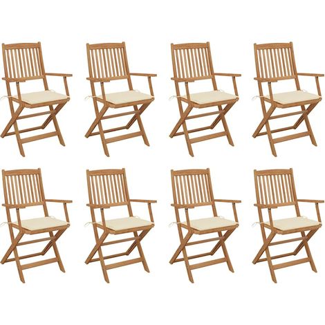 Lot de 8 Chaises de jardin pliables Chaises d'extérieur avec coussins Fauteuil de Jardin Bois d'acacia 58308 (1/5)