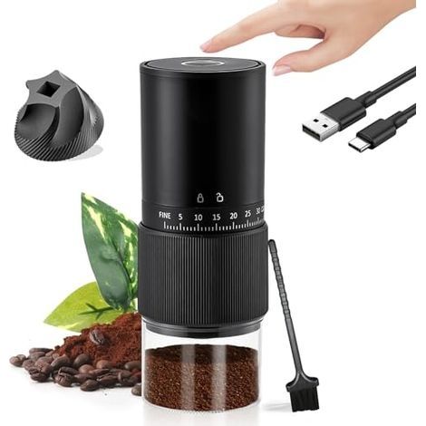 Moulin à Café, Moulin A Cafe Electrique, 30 RéGlages, Moulin à Café Sans Fil Rechargeable Avec Meule Conique En CéRamique Et Brosse De Nettoyage Broyeur Cafe Grain, Pour Le Voyage Et Le Camping (1/5)